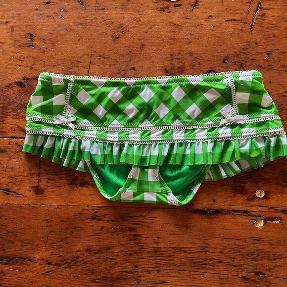 Vintage Y2K Betsey Johnson Green Gingham Skirted Bikini - Picture 3 of 10